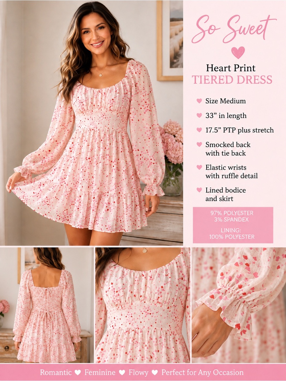 Francesca's White Mini Dress with Pink and Red Heart Print